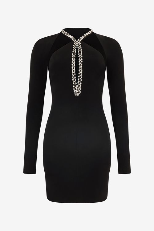 Mini Dress With Cut-out And Bejeweled Neckline