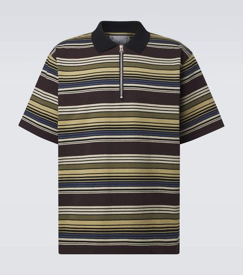 Striped cotton half-zip polo shirt