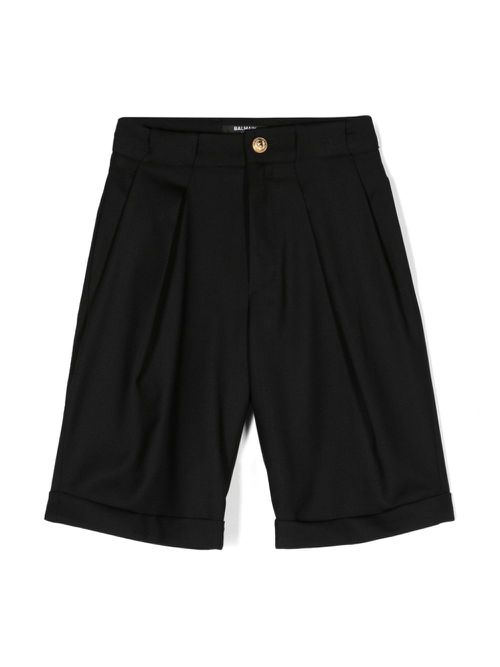 Pleated wool shorts - Black