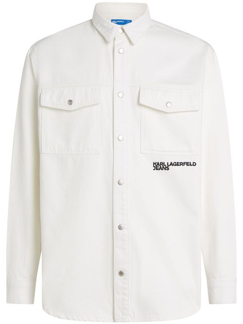 Karl print denim overshirt - White