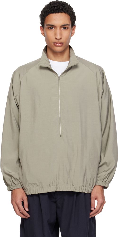 Khaki Silk Nylon 3/4 Zip Pullover Jacket