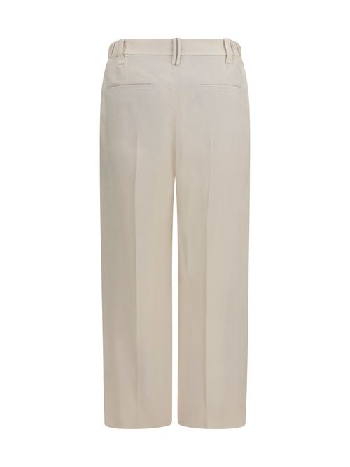 Monili-Embellished Viscose-Linen Trousers — Beige