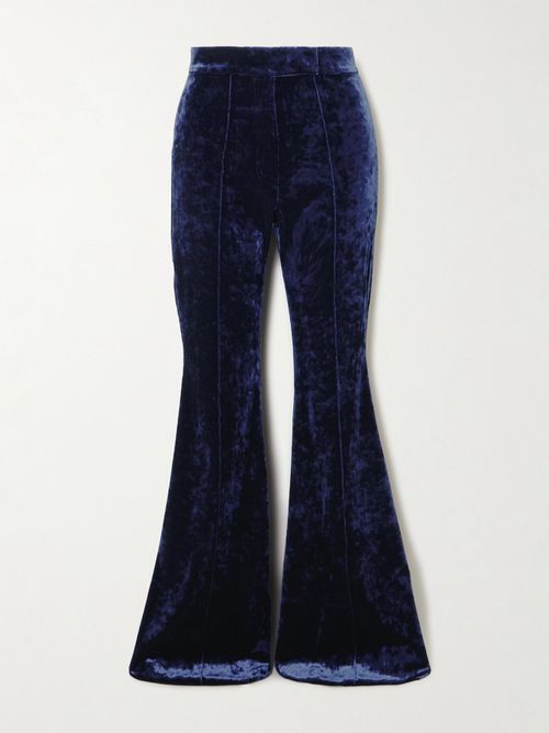 Stretch-velvet Flared Pants - Blue