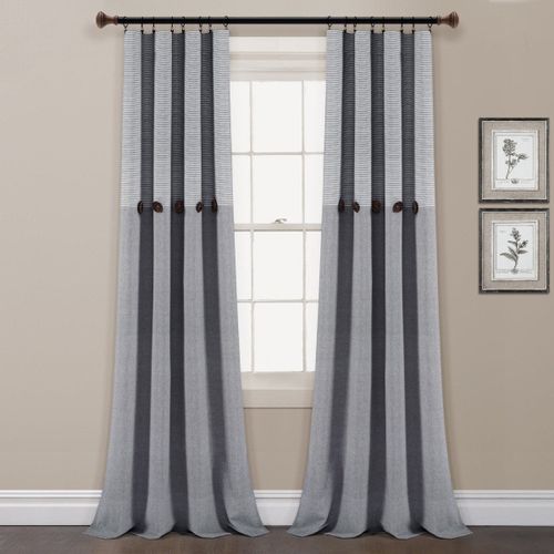 "Farmhouse Button Stripe Yarn Dyed Woven Cotton Blend Window Curtain Panel Set