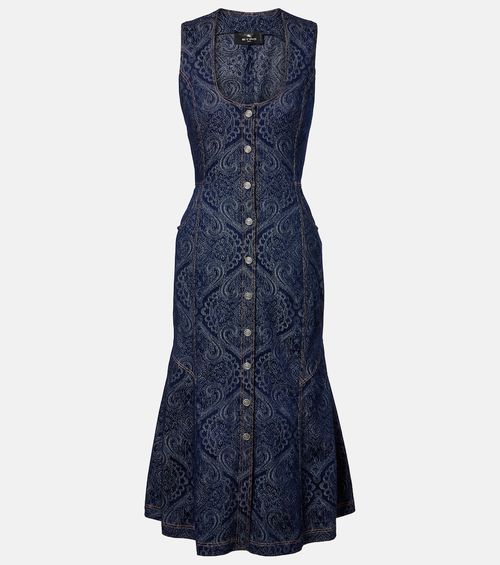 Printed denim midi dress