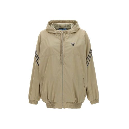 Cotton Shell Hooded Jacket — Beige