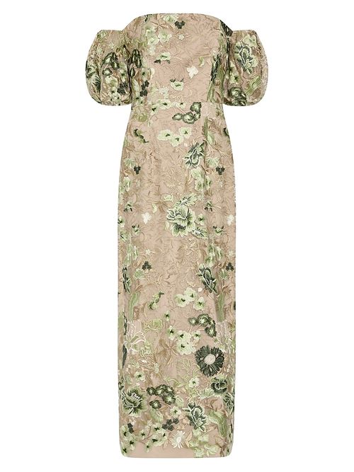 Women's Nene Embroidered Off-the-Shoulder Column Midi-Dress - White Green