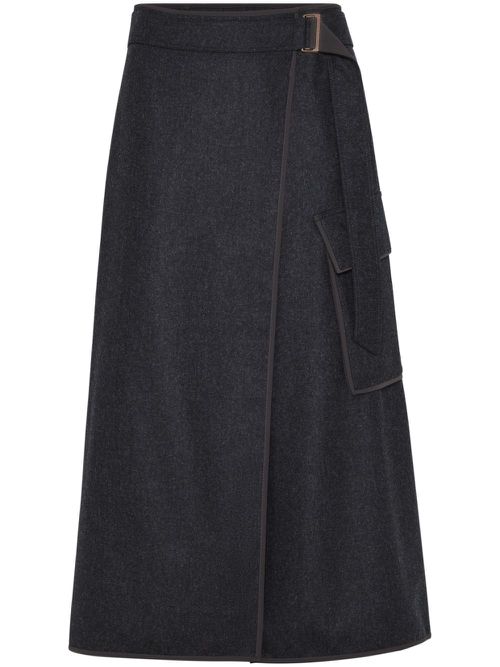 Wrap-design midi skirt - Black