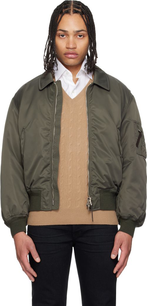 Green Satin Nylon Flight Bomber Jacket