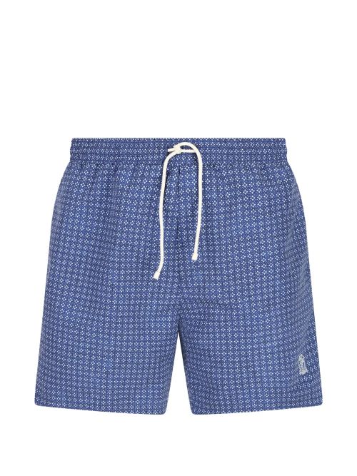 Geometric-Pattern Swim Shorts — Blue