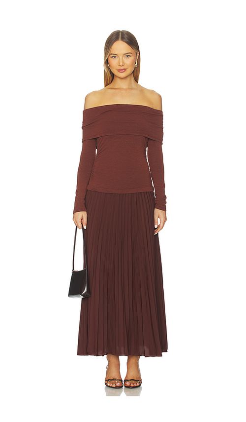 ASTR the Label Tanaia Mixed Media Dress in Brown. XL also in L, M
