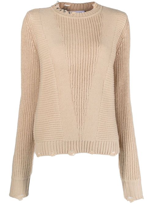 Piercing-appliqué crew-neck jumper - Neutrals