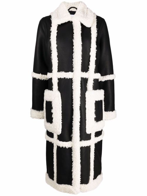 Panelled faux shearling coat - Black
