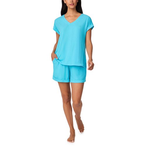 2-Piece Short Sleeve Top and Pant PJ Set:- Blue