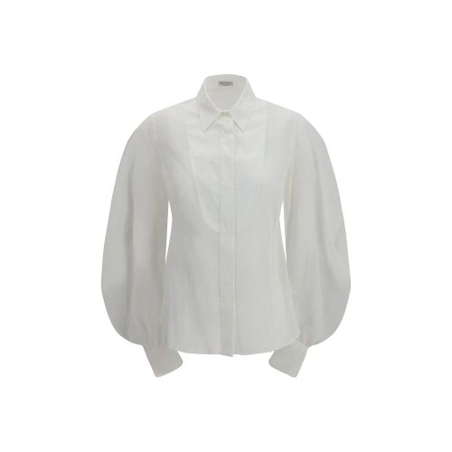 Lantern Sleeve Cotton Blouse — White