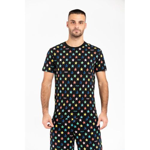 Multicolor Star Print T-Shirt — Black