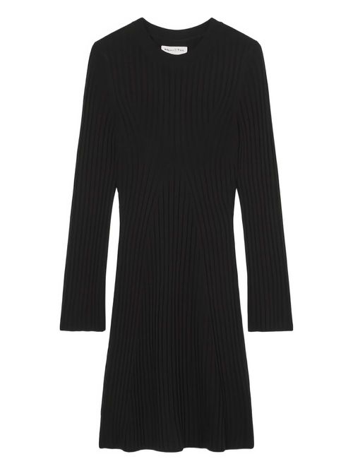 Ribbed long-sleeve dress - Black