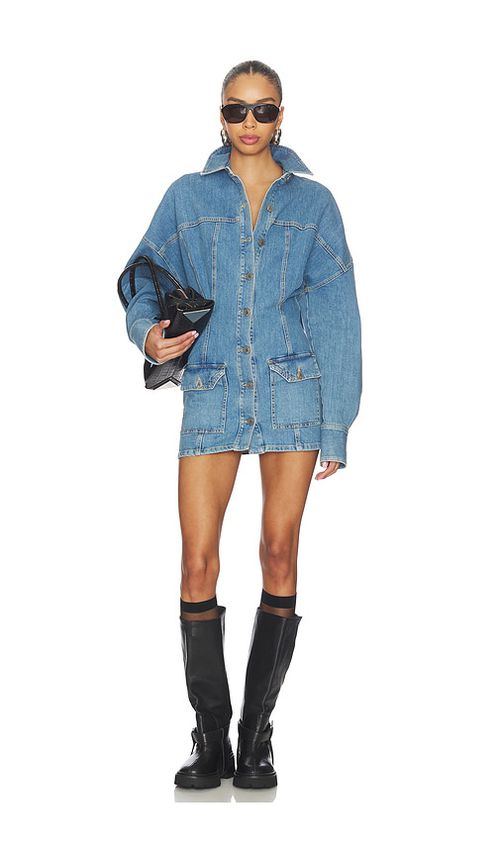 THE ATTICO Denim Shirt Mini Dress in Blue. - 36 also , 40