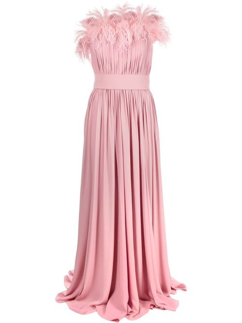 Tuscan feather-trim silk dress - Pink