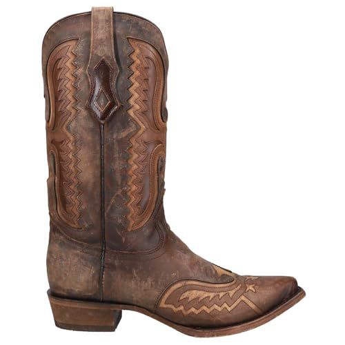 Corral Boots Mens Distressed Tan Eagle Embroidered Snip Toe Pull On Casual Boots Mid Calf - Brown