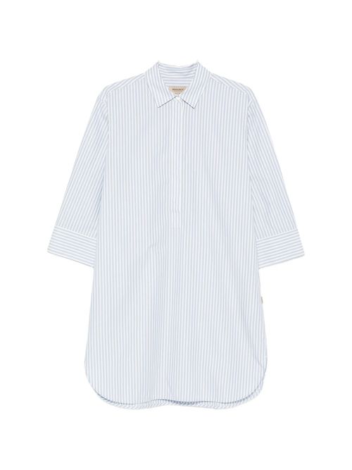 Cotton Shirt-Collar Top with Concealed Button Front and Adjustable Cuffs