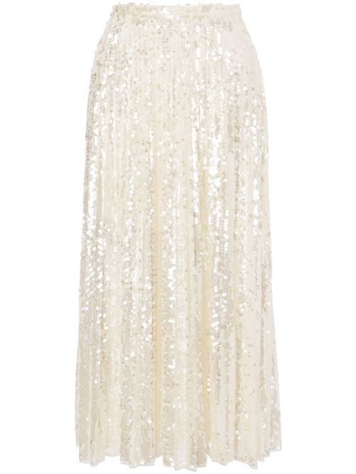 Sequin-embellished midi skirt - White