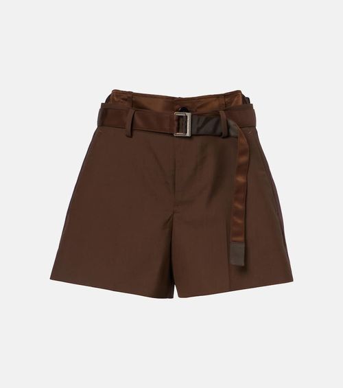 Belted satin-trimmed shorts