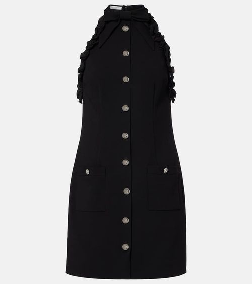 Bow-detail wool-blend crêpe minidress