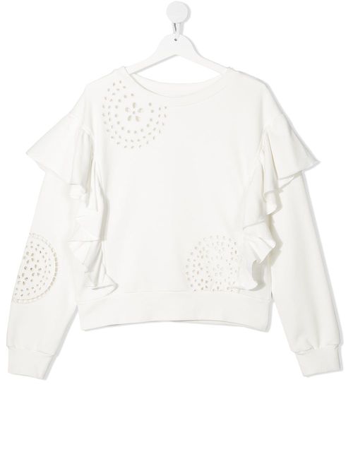 Perforated ruffled sweatshirt - White