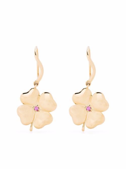 18kt yellow gold Clover pink sapphire earrings