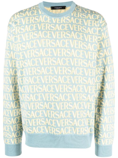 Allover-jacquard cotton jumper - Blue