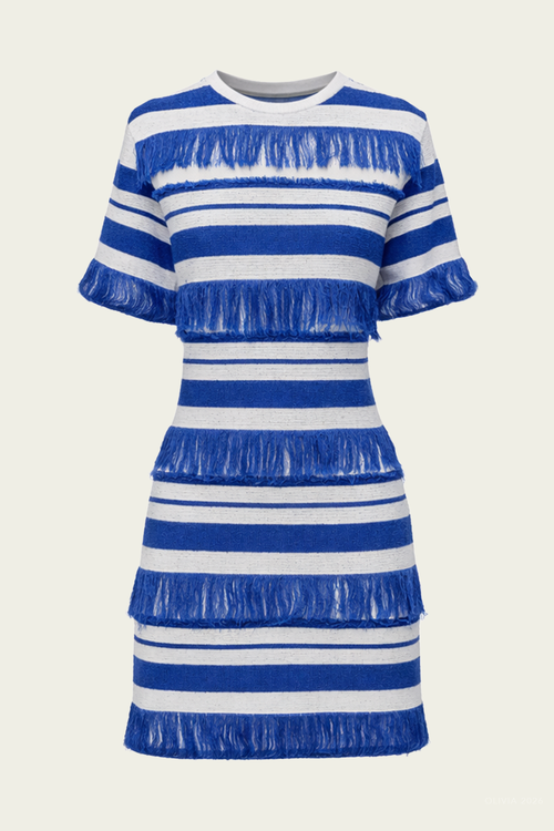 Torrance Knit Mini Dress in Royal Blue Stripe