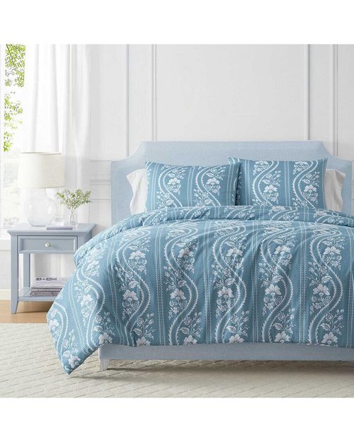 Sophia Stripe 100% Cotton Printed Sateen Duvet Set