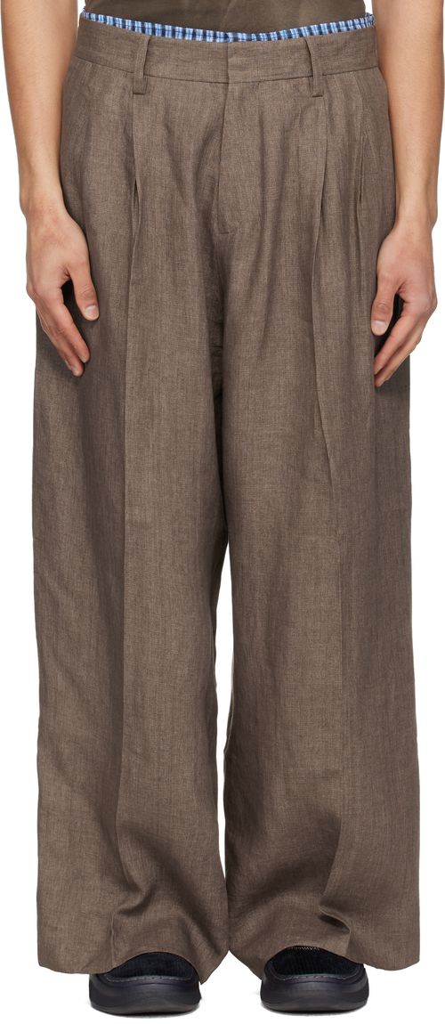 Beige Pleated Suit Trousers
