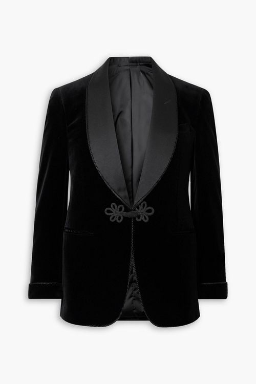Silk-trimmed cotton-velvet tuxedo jacket - Black - US 38