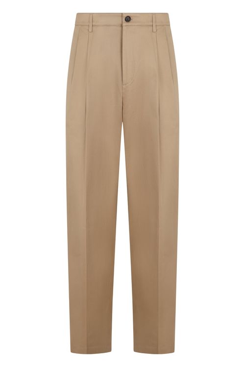 Pleated Cotton Chino Trousers — Sand