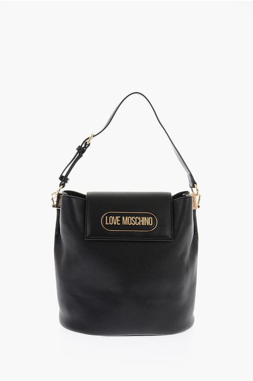 LOVE Textured Faux Leather Bucket Bag with Embossed Logo