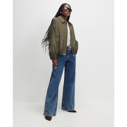 River Island Womens Jacket Khaki Bubble Hem Collared Zip Popper - Mediu