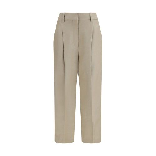 Pleated Linen Trousers — Beige