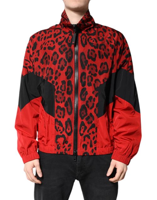 Leopard-Print Nylon Jacket — Red