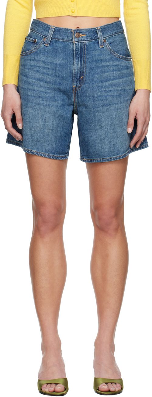 Levi's Blue High Rise Baggy Linen+ Lightweight Denim Shorts