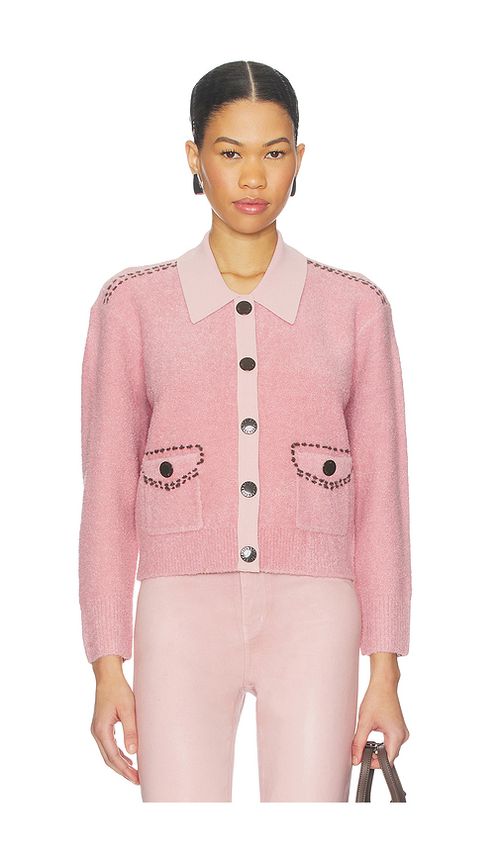 L'AGENCE Poetry Stitch Crop Cardigan en Rose. L. Also en M, S