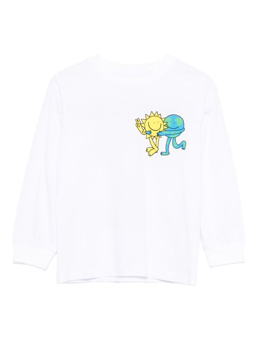 Sun earth-print long-sleeve top - White