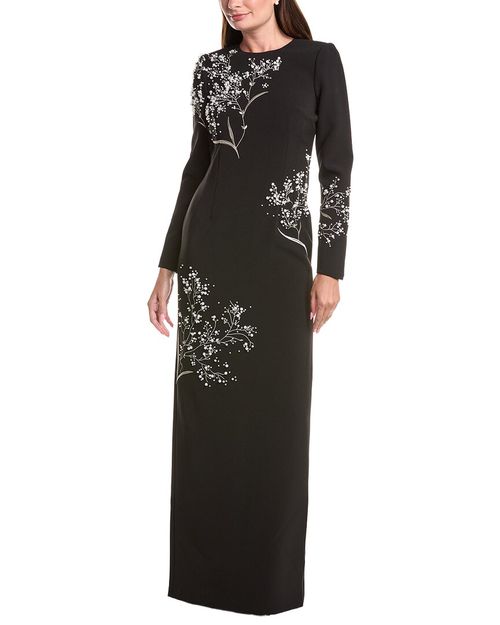 Crepe Floral Pearl Applique Gown