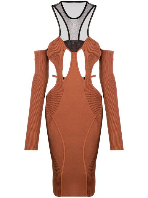 Cut-out halterneck midi dress - Brown