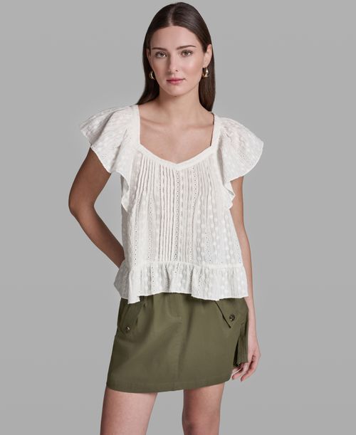 Women's Multi Layer Ruffles Flutter-Sleeve Top - Whisper White