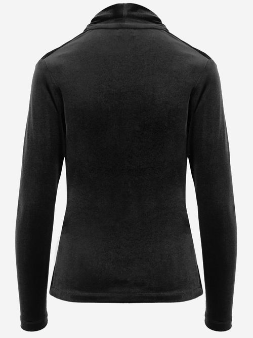 Stretch Velvet Cross-Over Sweater — Black
