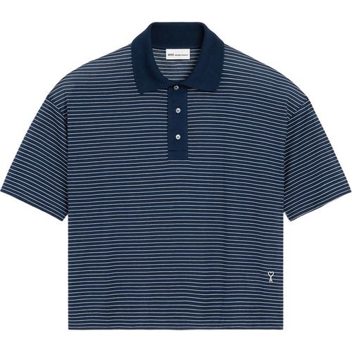 Ami Paris Striped Boxy Fit Polo With Ami De Coeur Patch