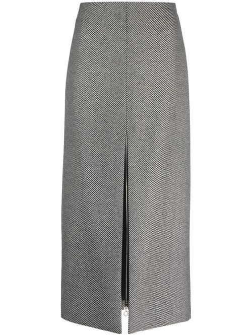 Stripe-pattern virgin wool midi skirt - Black