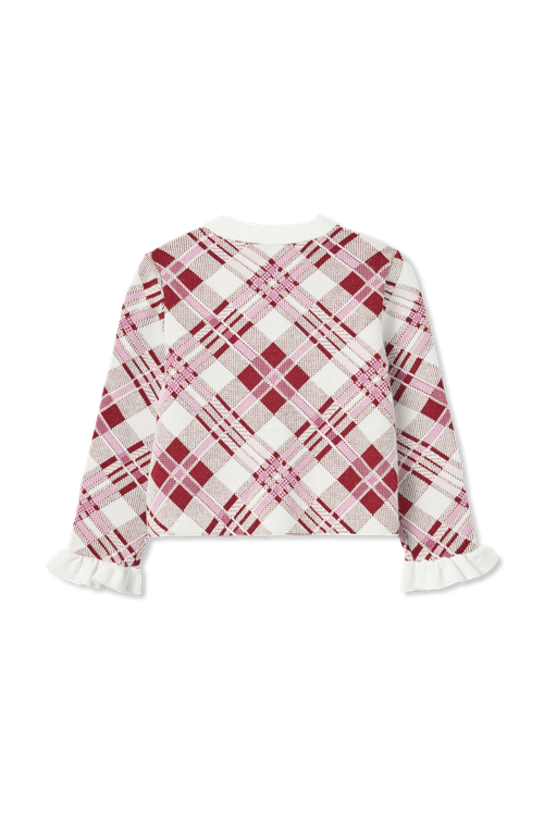 Cardigan With Check Pattern, Unisex, Burgundy